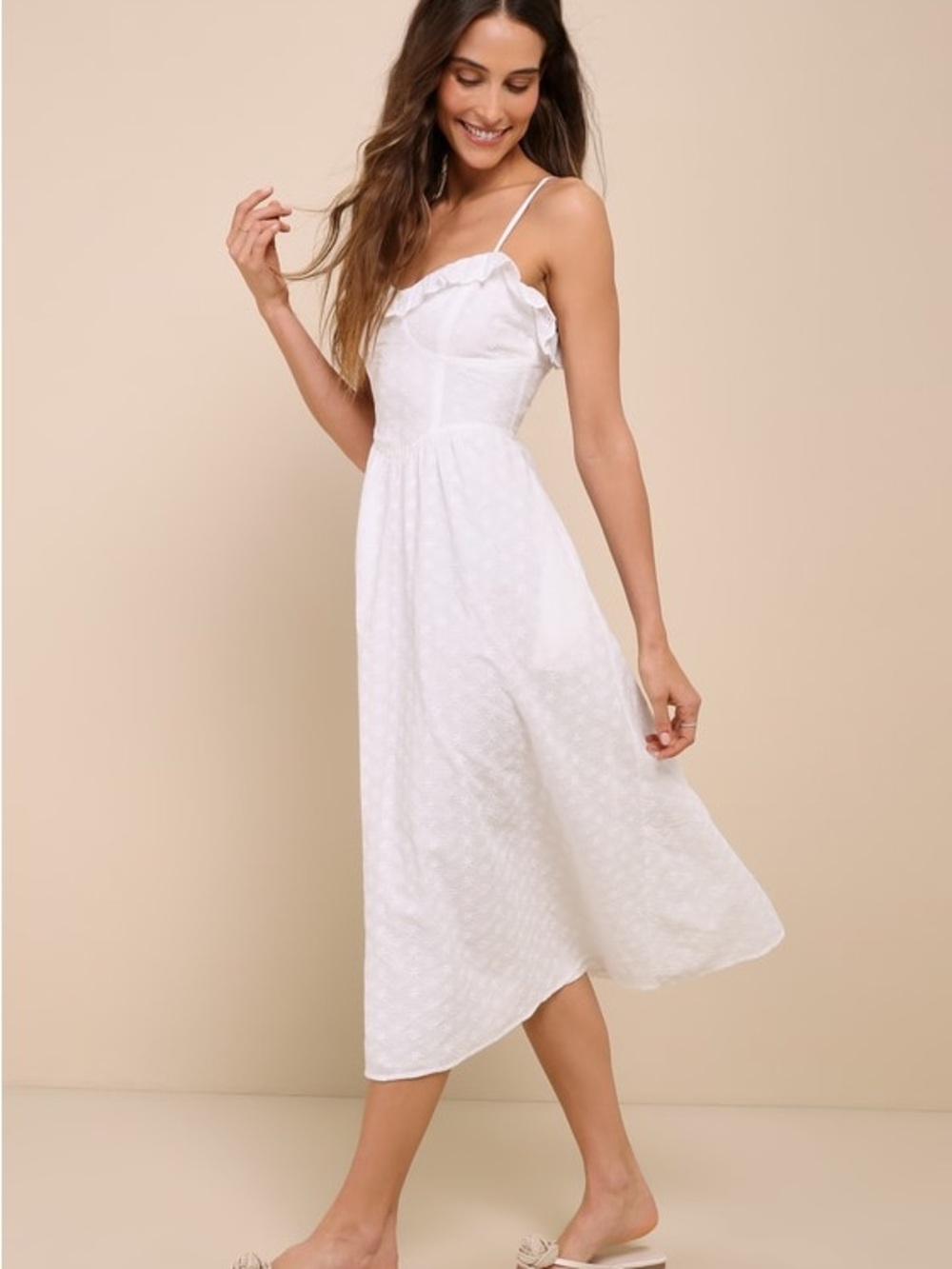 Lulus Lovely Weather White Embroidered Bustier Midi Dress with Pockets